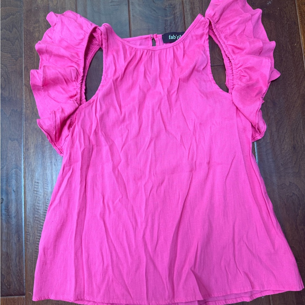 Fab'rik Pink Ruffled Cut Out Tank Top
